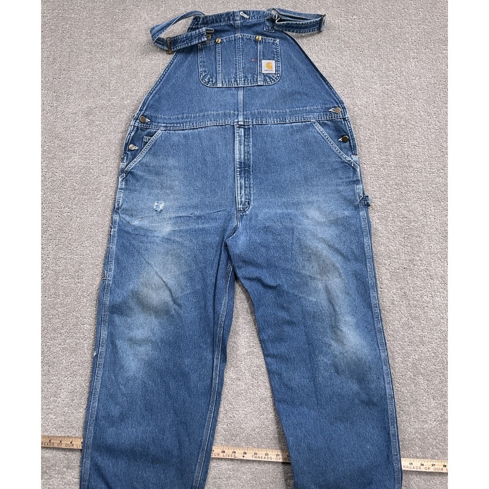 Carhartt R07 Overalls Men‎ 44W 27L Blue Denim Bib Workwear Carpenter Distressed